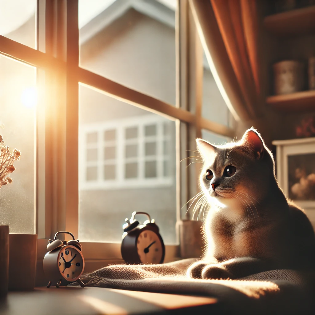 A relaxed cat by a sunny window