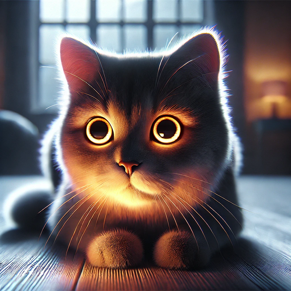 Cat with glowing eyes in the dark