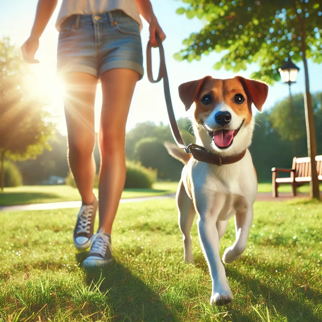 Dog Walking Calmly on a Leash