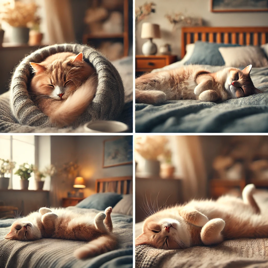 Cat in various sleeping positions